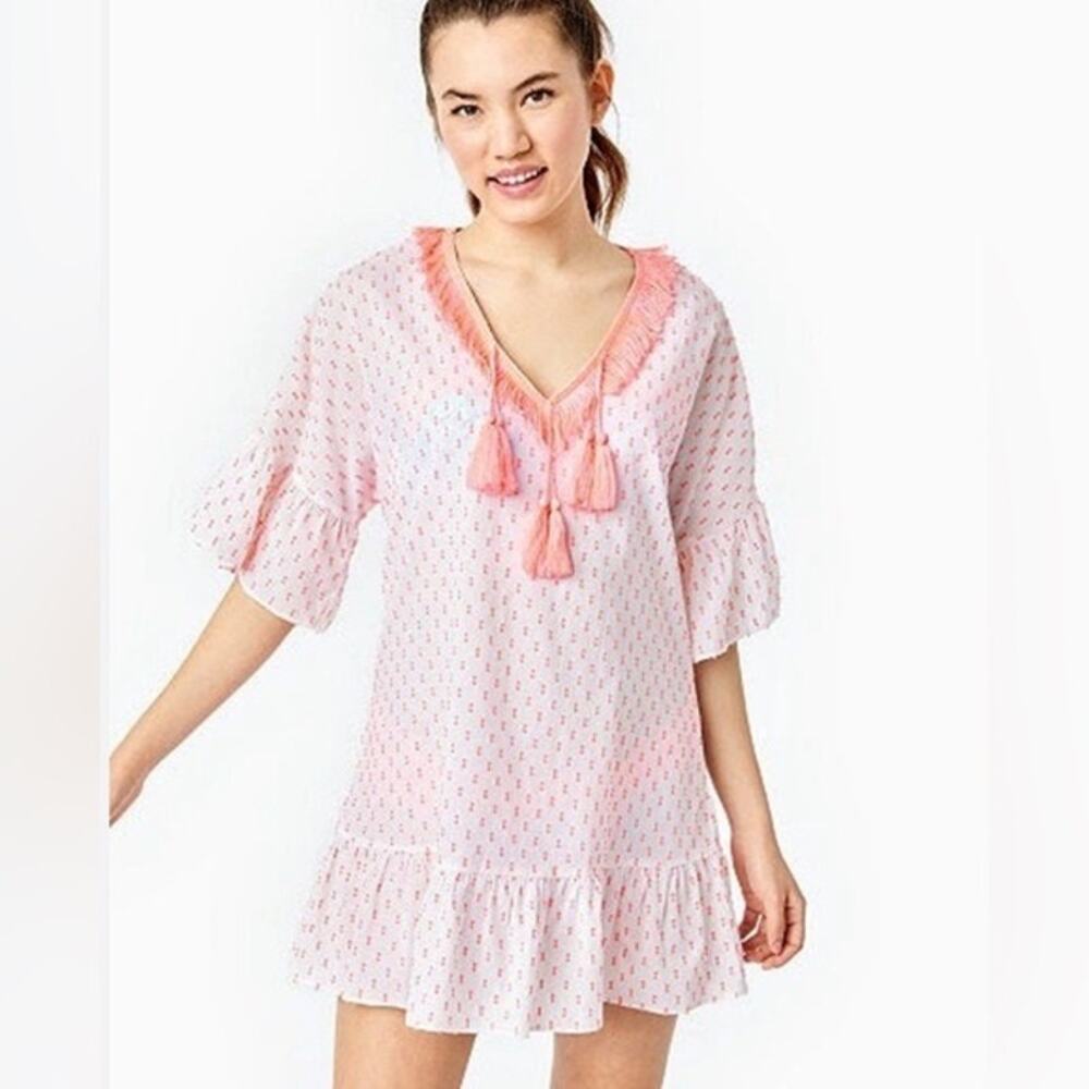 Lilly Pulitzer Kipper Cover-Up Tunic Dress Tangelo Neon Pink L/XL Preppy